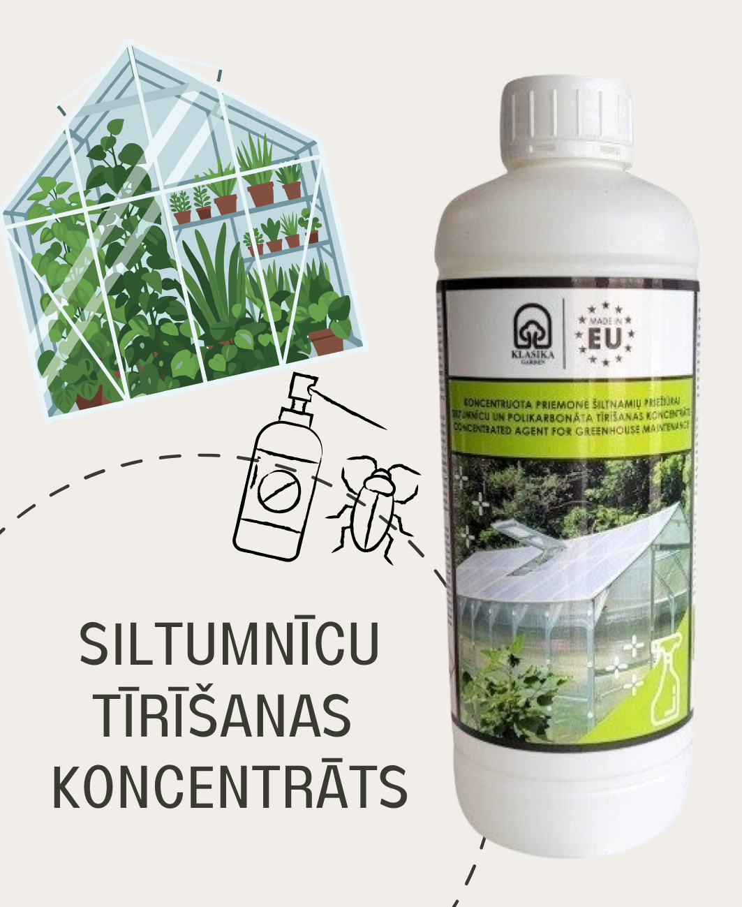 Siltumnīcu un polikarbonāta tīrīšanas līdzeklis KLASIKA GARDEN 1L